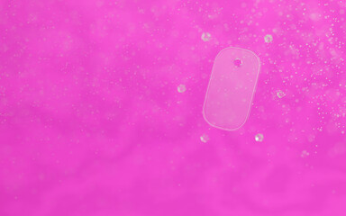 3d transparent glass coupon with balls and blur effect on pink background. For promotion, marketing and advertising in social networks. 3d rendering..