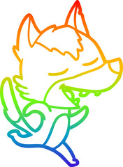 rainbow gradient line drawing cartoon running wolf laughing