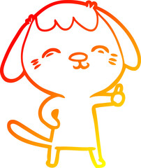 warm gradient line drawing happy cartoon dog giving thumbs up sign