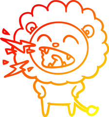 warm gradient line drawing cartoon roaring lion