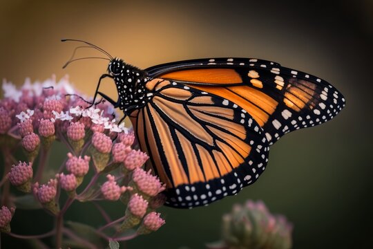 orange and black Monarch butterfly macro shot created with Generative AI technology