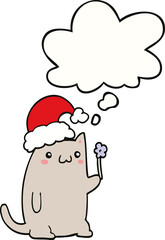 cute cartoon christmas cat and thought bubble
