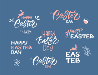 Happy easter day. Set of hand written greeting phrases. Template for banner flyer greeting cards, gift card or photo overlay. Vector.