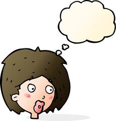 cartoon woman looking with thought bubble