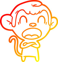 warm gradient line drawing shouting cartoon monkey