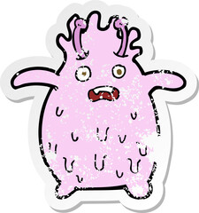retro distressed sticker of a cartoon funny slime monster