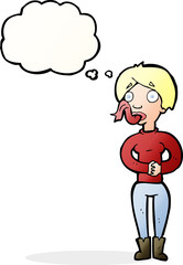 cartoon woman with snake tongue with thought bubble
