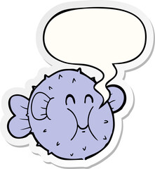 cartoon puffer fish and speech bubble sticker