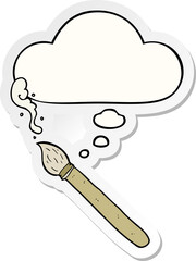 cartoon paint brush and thought bubble as a printed sticker