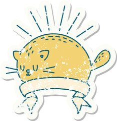 grunge sticker of tattoo style happy cat