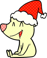 sitting bear comic book style illustration of a wearing santa hat
