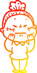 warm gradient line drawing cartoon annoyed old lady