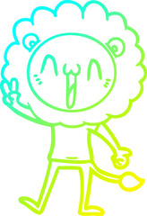 cold gradient line drawing happy cartoon lion