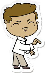 sticker of a cartoon annoyed man pointing finger