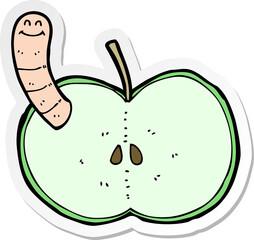sticker of a cartoon apple with worm