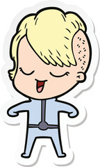 Obraz premium sticker of a happy cartoon girl in futuristic clothes