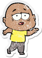 distressed sticker of a cartoon tired bald man