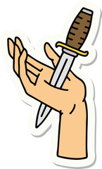 tattoo style sticker of a dagger in the hand
