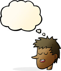 cartoon happy boy face with thought bubble