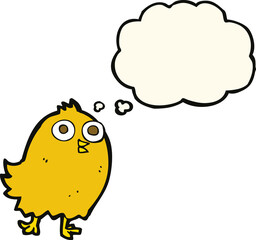 cartoon happy bird with thought bubble
