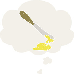 cartoon knife spreading butter and thought bubble in retro style