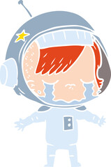 flat color style cartoon crying astronaut girl