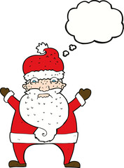 cartoon stressed out santa with thought bubble