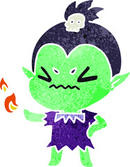 retro cartoon of cute kawaii vampire girl