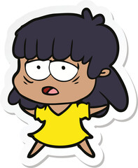 sticker of a cartoon tired woman