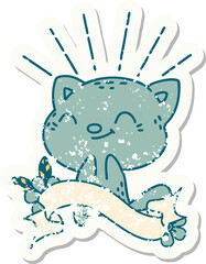 grunge sticker of tattoo style happy cat