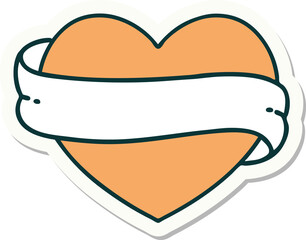 tattoo style sticker of a heart and banner