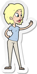 sticker of a cartoon woman waving