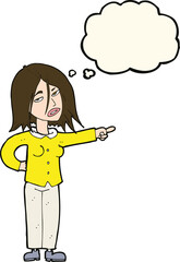 cartoon woman pointing with thought bubble