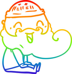 rainbow gradient line drawing happy bearded man sat down laughing