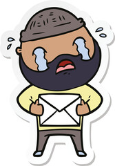 sticker of a cartoon bearded man crying