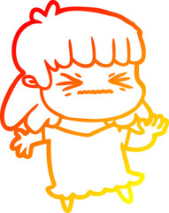 warm gradient line drawing cartoon angry girl