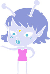 pretty flat color style cartoon alien girl