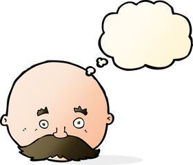 cartoon bald man with mustache with thought bubble