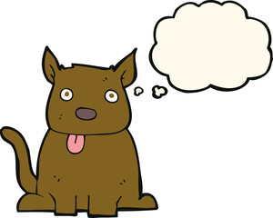 cartoon dog sticking out tongue with thought bubble