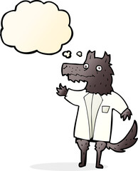 cartoon wolf businessman with thought bubble