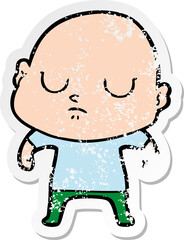distressed sticker of a cartoon bald man
