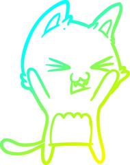 cold gradient line drawing cartoon cat hissing