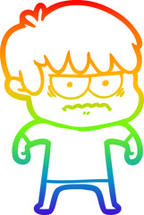 rainbow gradient line drawing annoyed cartoon boy