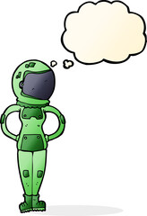 cartoon female astronaut with thought bubble
