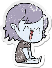 distressed sticker of a cute cartoon happy vampire girl