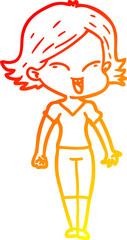 warm gradient line drawing happy cartoon girl