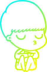 cold gradient line drawing cartoon calm boy