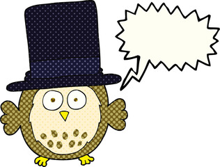 comic book speech bubble cartoon owl wearing top hat