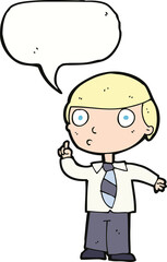 cartoon school boy with speech bubble
