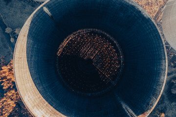 Aerial Photo Of Thermal Power Plant. Power station with cooling towers. Aerial view of the the...